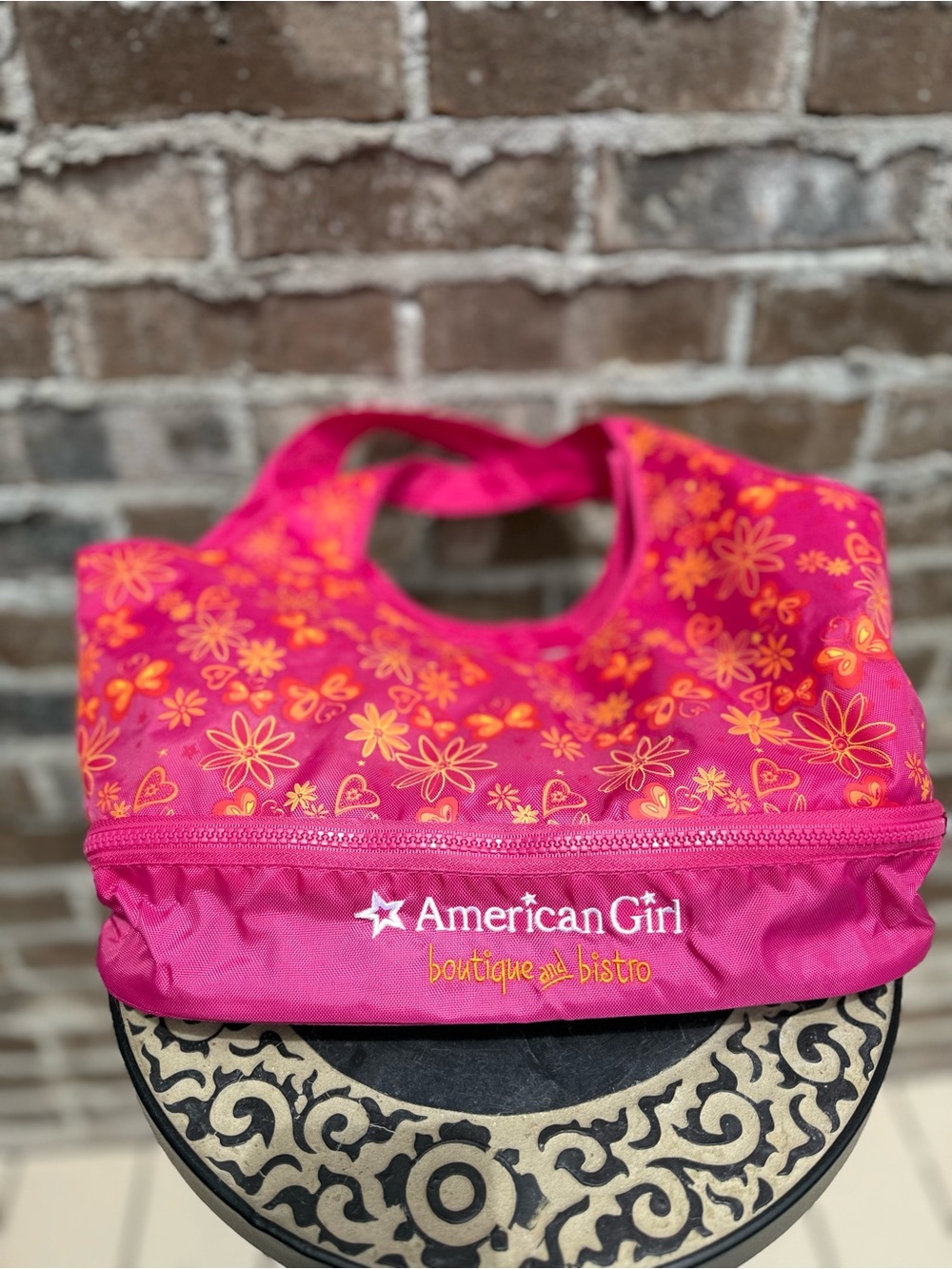 American Girl Hot Pink Tote with Orange Floral Print